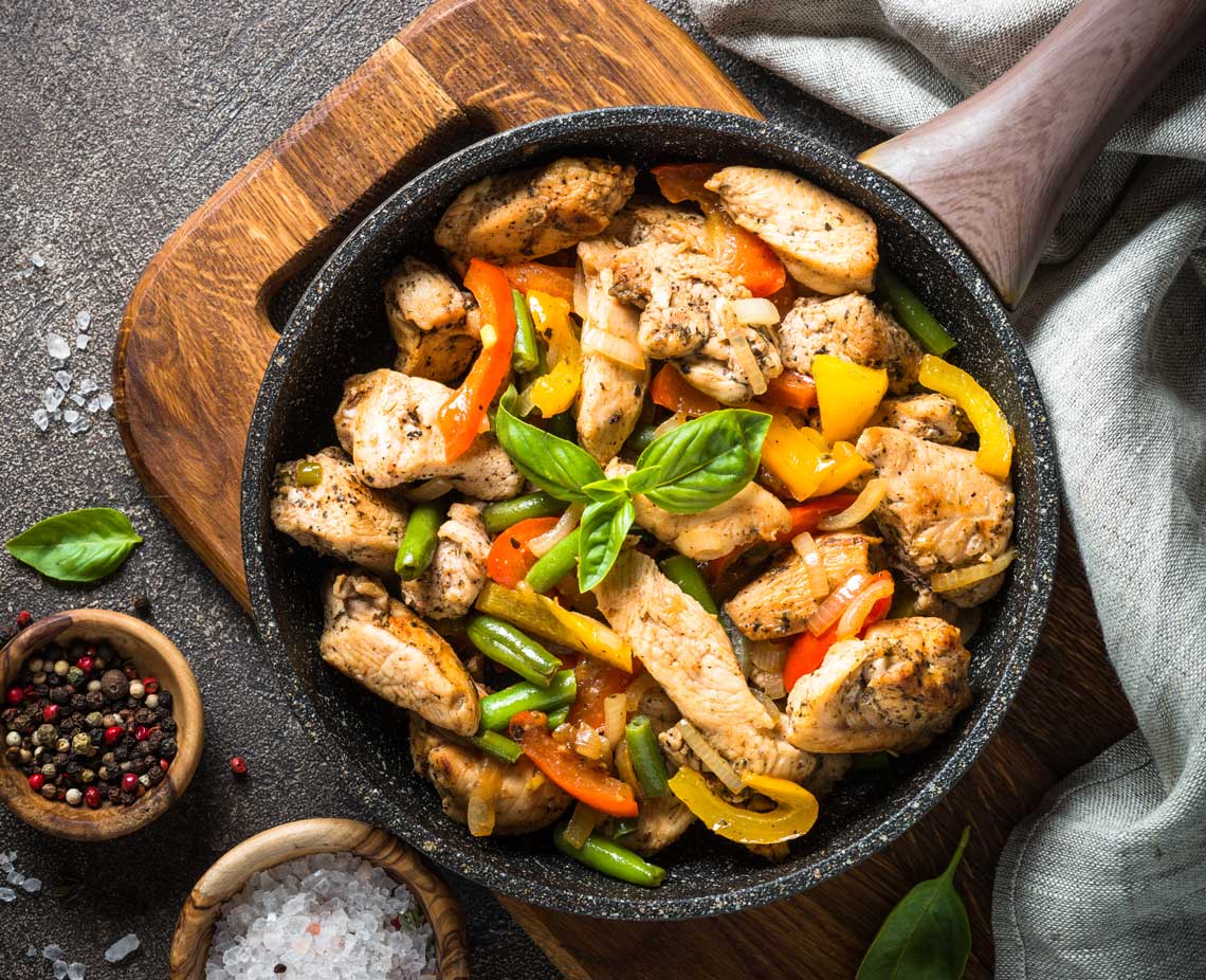 chicken and veg in a skillet